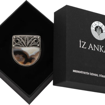 Çubuk Agat Taşlı Telkari Gümüş Kalkan Broş