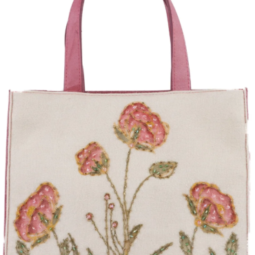 El Boyaması Nakış İşlemeli Pembe Sof Çanta