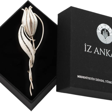 Gümüş Üç Boyutlu Lale Şeklinde Telkari Broş