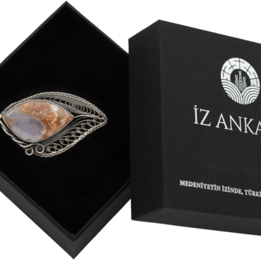 Kahverengi-Beyaz Göz Şeklinde Akik Broş