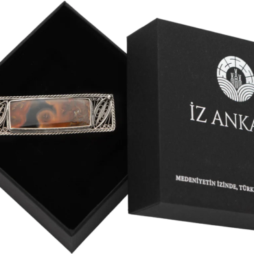 Kahverengi-Gri Dikdörtgen Agat Broş