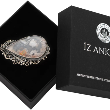 Kahverengi-Gri Dikdörtgen Şekilli Agat Broş