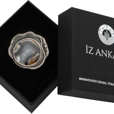 Kahverengi-Gri Oval Agat Broş