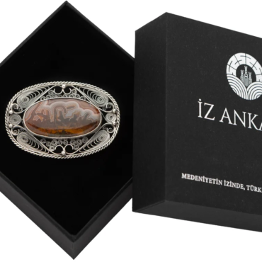 Kahverengi-Gri Uzun Oval Şekilli Agat Broş