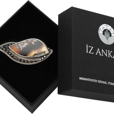 Kahverengi-Krem Damla Şeklinde Agat Broş