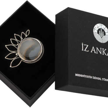 Kahverengi Oval Şekilli Agat Broş