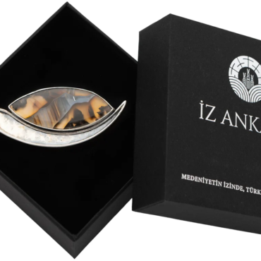 Kahverengi-Sarı Uzun Oval Şekilli Agat Broş