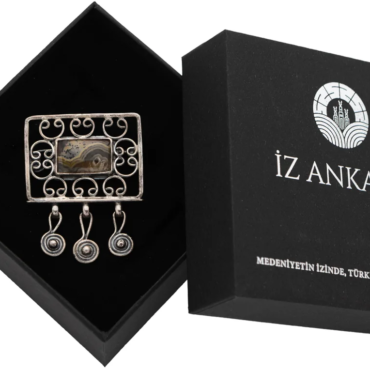 Kahverengi-Siyah-Krem Dikdörtgen Agat Broş