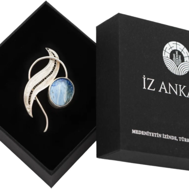 Mavi Desenli Agat Taşlı Gümüş Broş