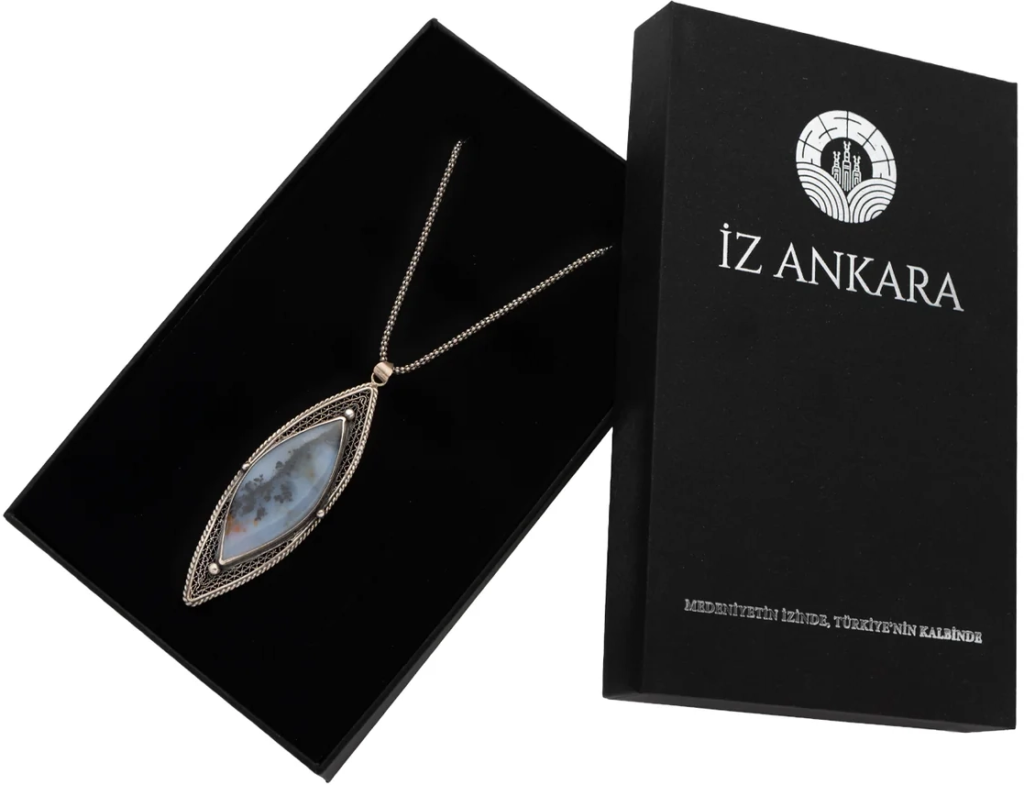 Mavi-Gri Damla Agat Taşlı Gümüş Kolye