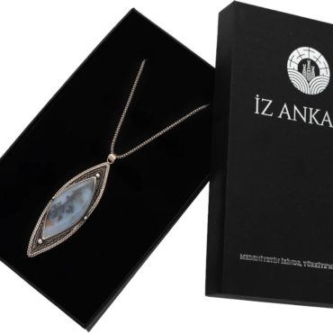 Mavi-Gri Damla Agat Taşlı Gümüş Kolye