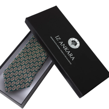 Şal Desenli İpek Kravat | Bej & Yeşil