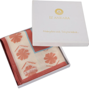 Sevgi Çiçeği Desenli İpek Fular | Turuncu & Gül Rengi