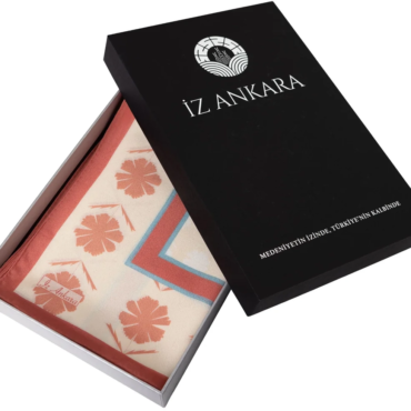 Sevgi Çiçeği Desenli İpek Şal | Turuncu & Gül Rengi